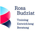 Im Logo von Rosa Budziat ist ein R und B mit einer Reflexionsschleife künstlerisch gestaltet. 